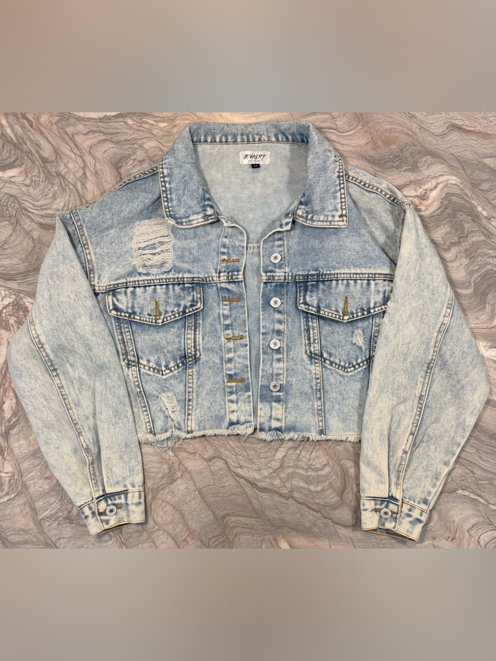 Light Wash Cropped Denim Bride Jacket - Light Blue
